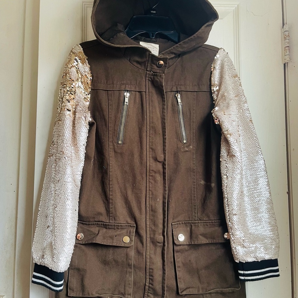 Hannah banana sequin sleeve hooded parka